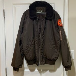Men's Dark Brown Bomber Jacket with Patch